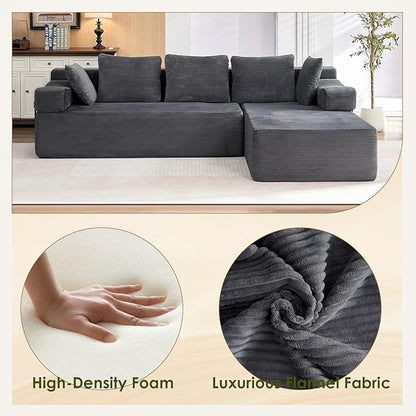 105" L-Shaped Modular Sectional Sofa with L-Shaped Boneless Couch, Cloud Couches for Living Room with Removable Arms, Convert Left/Right Facing, Plush Corduroy, No Assembly, Grey