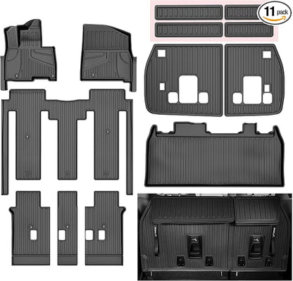 11 PCS Floor Mats for 2025 2026 Kia Carnival Hybrid 8-Seater (Not for Gas) - All Weather TPE Floor Liners Cargo Liner with Backrest Mats Carnival Accessories Custom Fit Trunk Mats Full Set, Black