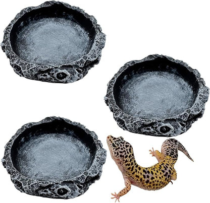 3 Pack Small Reptile Food and Water Bowls, Reptile Feeding Terrarium Bowls for Bearded Dragon Lizard Frog Gecko Tortoise Hermit Crab Snail (Black B)