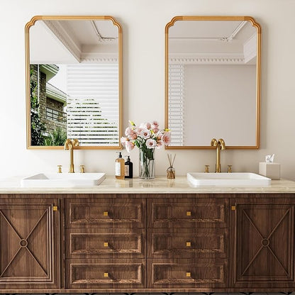 30" x 40" Wood Bathroom Mirror for Over Sink, Rustic Rounded Corner Vanity