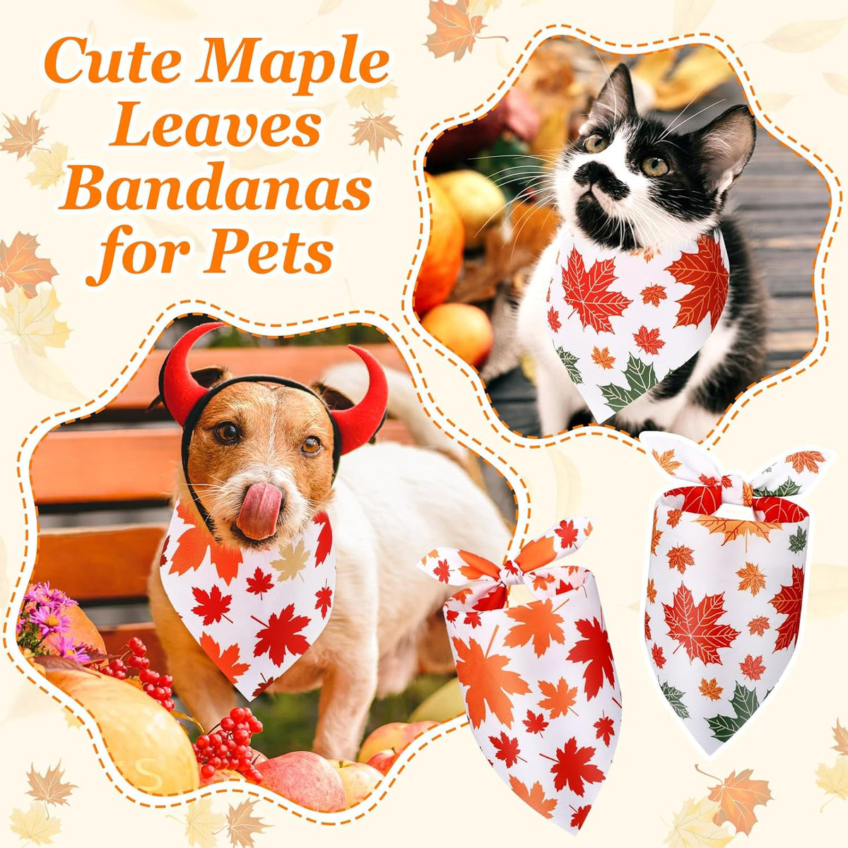 Abbylike 50 Pcs Fall Thanksgiving Dog Maple Leaves Bandanas Bulk Bandanas for Dogs Triangle Kerchief Bib Scarf for Pets Autumn Costume Photo Props Accessories Pet Shops, 25 Styles (25.6 x 17.7 x 17.7)