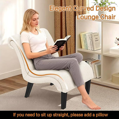 Yongqiang Accent Chairs Set of 2 Mid Century Modern Tufted Upholstered Chair for Living Room Bedroom Curved Armless Side Chairs with Wood Legs Linen Fabric