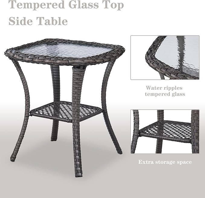 Belord 5 Pieces Patio Furniture Sets Wicker Outdoor Furniture, Rattan Patio Swivel Glider Chairs with 2 Ottoman and Glass Side Table
