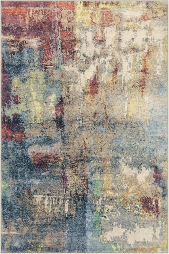 Lahome Modern Abstract Area Rug 6x9 Rugs for Living Room, Washable Bedroom Rug Aesthetic Low Pile Non Slip, Red Soft Indoor Contemporary Carpet for Dining Room Table Apartment