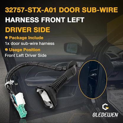 32757-STX-A01 Left Driver Side Front Door Sub-Wire Harness | Compatible with Acura MDX Base 2010-2013 3.7L V6 Replace# 32757STXA01