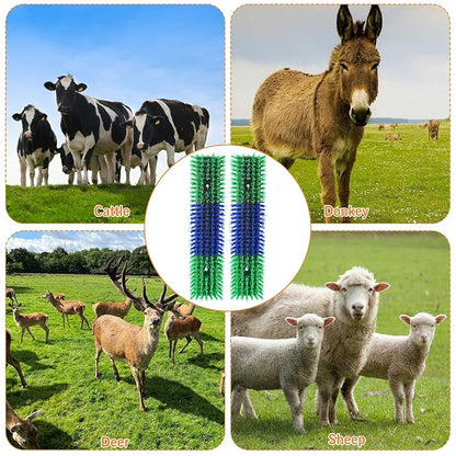 4PCS Livestock Scratching Brush Goat Scratching Tool Post Massage Grooming Brush with 8 Screws for Animals Back Scratcher Itch Brushes for Cattle, Sheep, Horses, Pigs,Cow(4, Green)