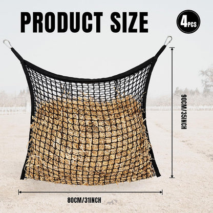 4 PCS Slow Feed Hay Net for Horses, Large Capacity Hay Bags for Horses Goats Sheep Donkey Trailer Full Day Feeding, Easy to Fill and Hang, Black, 35 x 31 Inch