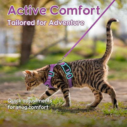 Dooradar Cat Harness and Leash Set, Escape Proof Safe Adjustable Kitten Vest Harnesses for Walking, Easy Control Soft Breathable Mesh Jacket with Reflective Strips for Cats, Purple, M