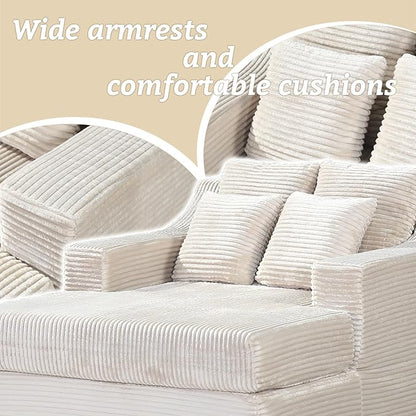 47" Boneless Chaise Lounge Chair Indoor,No Assembly Single Sleeper Upholstered Boneless Couch with 4 Pillows,Comfy Pet Friendly High Weight Capacity Foam for Bedroom,Living Room,Study Room,Beige