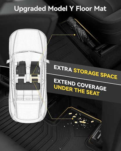 3W 2025 2026 Tesla Model Y Juniper Only for 5 Seat Floor Mats with Rear Cargo Mat & Backrest Mat TPE Anti-Slip All Weather Accessories, Vigormold™