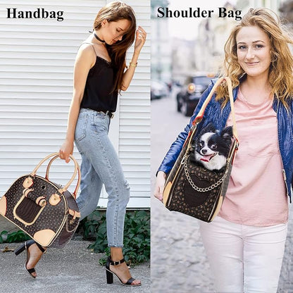 Adriene's Choice Luxury Pet Carrier, Puppy Small Dog Carrier, Cat Carrier Bag, Waterproof Premium PU Leather Carrying Handbag for Outdoor Travel Walking Hiking Shopping