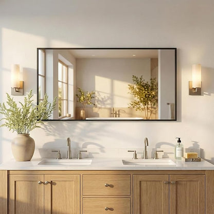 55"x30" Black Bathroom Mirror, Metal Framed Vanity Mirror