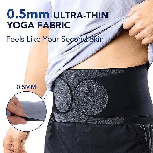 Fitomo Ultra Thin Back Brace for Women Men, Seamless Yoga Fabric for All Day Comfort, Slim-Fit, Wear under Clothes, Removable Lumbar Pad for Lower Back Pain, Sciatica, Posture, Lifting, Black, Size M