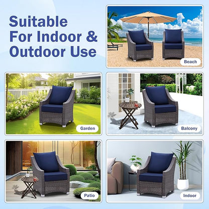 Outdoor Seat Cushion Set, Waterproof & Fade Resistant Patio Chair Cushions, Outdoors Cushion for Patio Furniture, 24 x 24 x 4 Inch, Outdoor Couch Cushions with Handle and Ties, Navy Blue