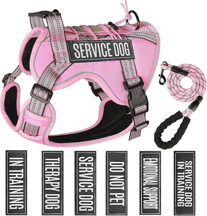Service Dog Tactical Vest Harness and Leash Set Medium Sized Dog Emotional Support- Tactical Dog Harness Training Collar with Name (Pink, M)