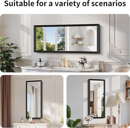 Black Bathroom Mirror 20 x 48 Inch Rectangle Wave Beveled