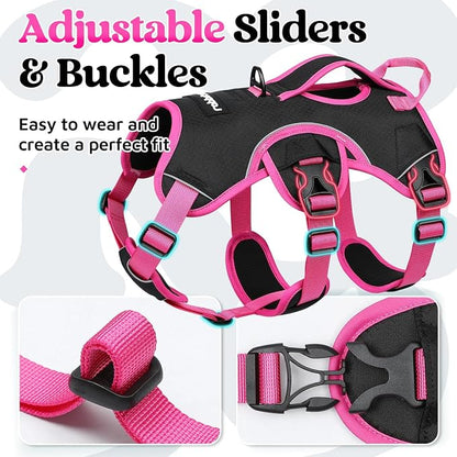 rabbitgoo Escape Proof Dog Harness for X-Large, No Pull with Lift Handle | No Escape, Full Soft Padded, Reflective Adjustable Vest, Leash Clip for Walking Hiking Training, Rose & Black, X-Large