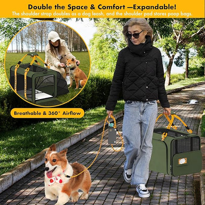 PAWZIDEA Expandable Large Pet Carrier with Wheels, 24x16x16 in Rolling Cat Carrier for 2–4 Cats up 55lb, Soft-Sided Collapsible Small Medium Dog Crate for Car Travel, Telescopic Handle, Storage Pocket