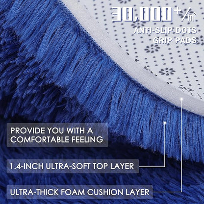 OLANLY Navy Blue Round Rugs for Bedroom - Machine Washable, 5 ft Circle Area Rugs for Living Room, Soft and Fluffy Shaggy Carpet for Teen Girls and Boys, Nursery Rooms, Dorms, Home Decor Aesthetic