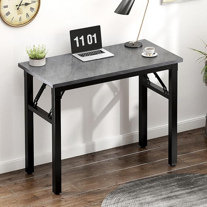 Need Folding Computer Desk - 31.5 Inch Foldable Office Writing Work Study Kids Student Teacher Home Bedroom Table for Small Space, Grey