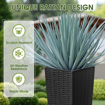Devoko Resin Tall Planters for Outdoor Plants Set of 2, Large Taper Outdoor Planter Pots with 4 Drainage Holes, Flower Pots Modern Decor for Porch, Patio, Backyard, Garden(Black, 23.6" with Trays)
