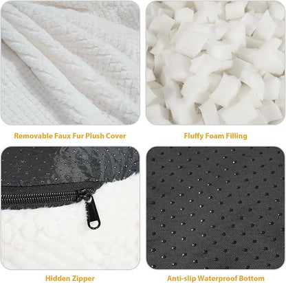 Round Stuffed Pouf Ottoman for Foot Rest, Faux Fur Poufs with Foam Chunk Filling, Storage Ottoman Pouf Foot Stool Cushion, 20 X 15 Inch Floor Chair for Living Room Bedroom Home Decor, White