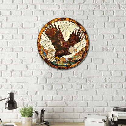 Lygond Metal Sign Tin Sign Circular Stained Glass Eagle Metal Garden Signs for Pet 8×8 Inches