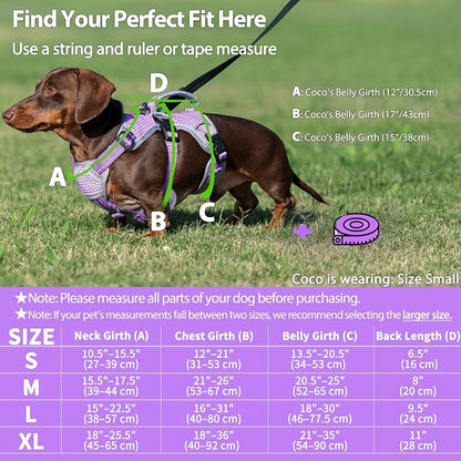 Escape Proof Dog Harness, Dachshund Harness, Reflective Dog Harness with Handle, Durable,Adjustable Vest for Small Medium Large Dogs Walking, Training, and Running Gear (Lavender Purple,L)