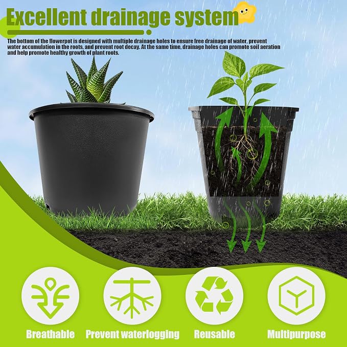 20 Gallon Nursery Pots Plastic Container Injection Molded Pot for Plants Flexible with Drainage Holes Suitable for Plants Soil Growers or Hydroponics Black 10 Pcs