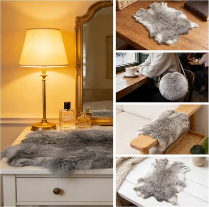 Craft Rabbit Fur Pelt Skin Genuine Tanned Animal Hide with Sewing Quality Leather 12" by 14" for Decoration DIY Crafts Cat Dog Toys Fur Fabric（5Pcs, Grey）