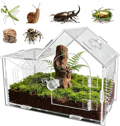Acrylic Jumping Spider Enclosure with Magnetic Lock – Clear Ventilated Terrarium Box for Tarantulas, Geckos, Mantises, Hermit Crabs, Snails, and Other Small Pets (7.9 x 4 x 6 Inch)