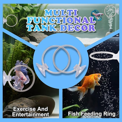 Betta Fish Toys, 2 PCS Fish Exercise Ring and Nitrifying Balls Set, Betta Mirror Toy Set, Feeding Ring with Suction Cup, Fishing Tank Accessories for Gifts (Clear)
