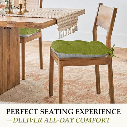 HARBOREST Chair Cushions for Dining Chairs Set of 4 - Chenille Tufted Kitchen Chair Cushions with Ties and Non-Slip Bottom, Foam Chair Pads for Dining Chairs, 17" x 17", Green