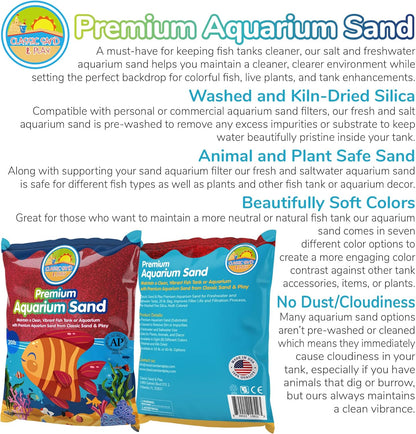 CLASSIC SAND & PLAY Natural Aquarium Sand for Freshwater and Saltwater Tanks, 20 lb. Bag, Improves Filter Life and Filtration Process, Pre-Washed Fine Sand, Red