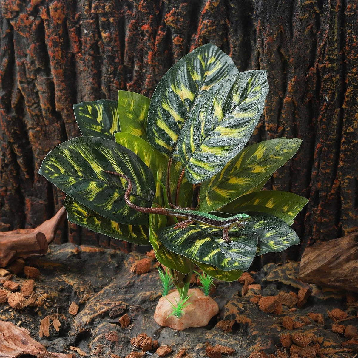 IBWell Terrarium Plants for Reptile Terrarium, Reptile Plants Tortoise Habitat Accessories, Artificial Spider Plant for Gecko, Ball Python, Tortoise Terrarium Décor - Peacock Prayer