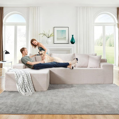 105" Cloud Modular Sectional Couch with L-Shape Chaise, Upholstered Corduroy Couches for Living Room, No Assembly Required Deep Seat Boneless Sofa