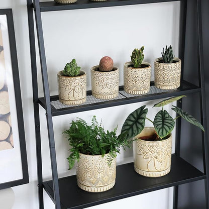 Gepege 4 Inch Small Indoor Succulent Ceramic Planter Pot with Drainage Holes and Saucers for Plants, Birthday for Women Mom
