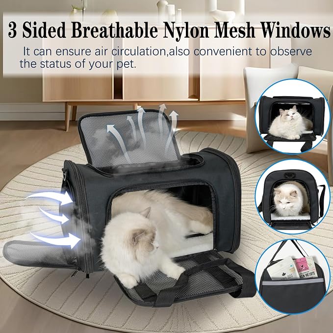 Top tasta Dog Cat Carrier Pet Carriers for Small Medium Large Cats Dogs Carrier Soft Sided Small Puppy Dog Carrier Portable Foldable Airline Approved Dog Cat Travel Carrier Black Medium