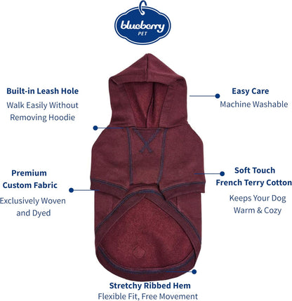 Blueberry Pet Essentials Hoodie – 26″ Cotton‑Blend Sweatshirt with Hood, Burgundy Red, Machine‑Washable Dog Jersey