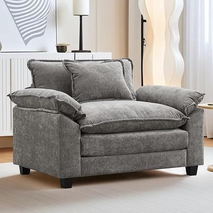 URRED Modular Sectional Sofa Comfy Cloud Couch, Modern Chenille Sofa Sleeper Deep Seat Couches with Ottoman/Pillows for Living Room (Gray, 53'')