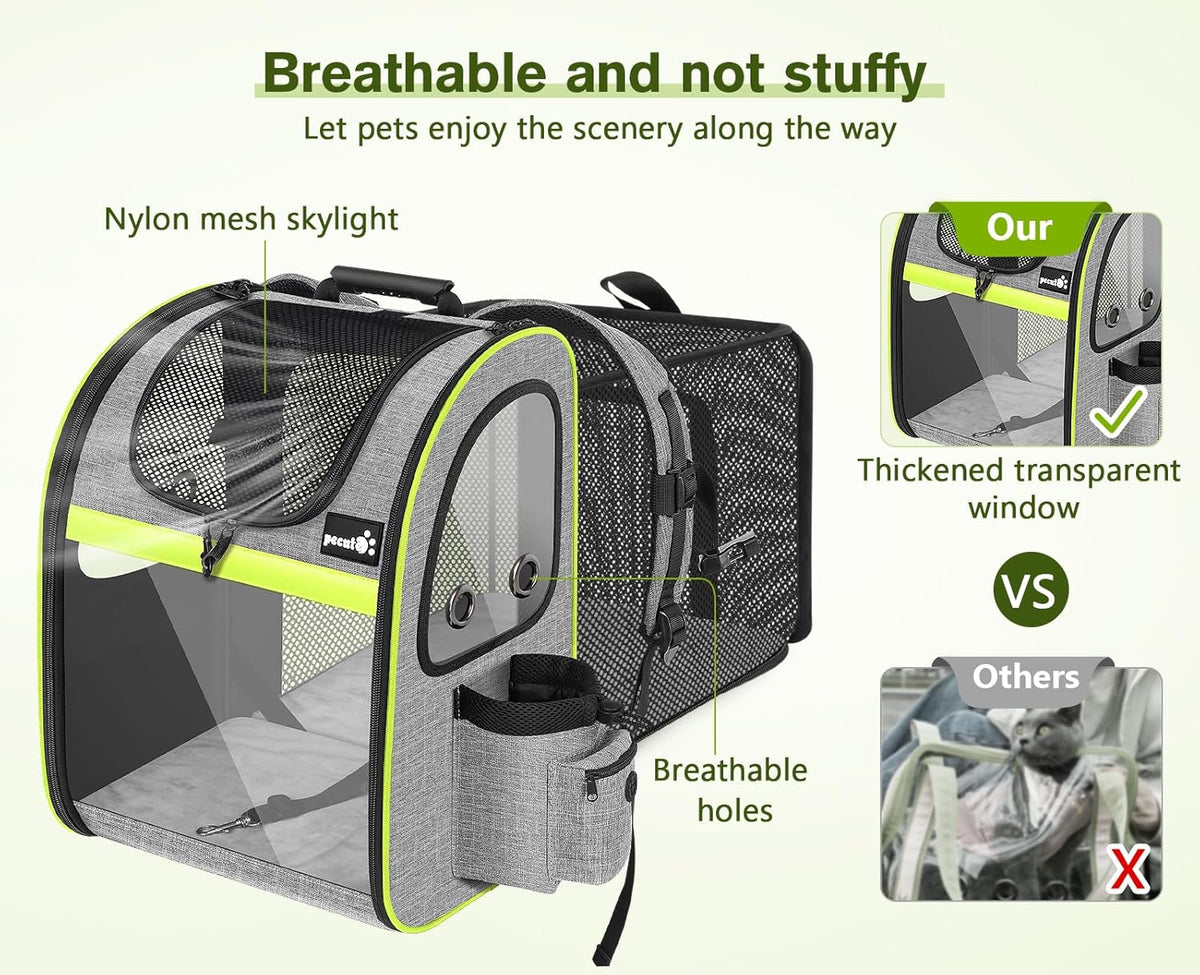 Pecute Pet Carrier Backpack, Cat Backpack Carrier, Expandable with Breathable Mesh for Small Dogs Cats Puppies, Dog Backpack Carrier for Hiking Travel Camping Outdoor, Hold Pets Up to 18 Lbs