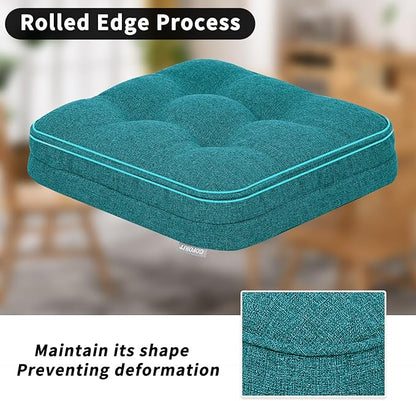 GOFORIT Memory Foam Cushion，Square Seat Cushions for Dining Chairs,Non-Slip Chair Pads with Removable Cover, 16'' x 16'', 2 Pack,Blue