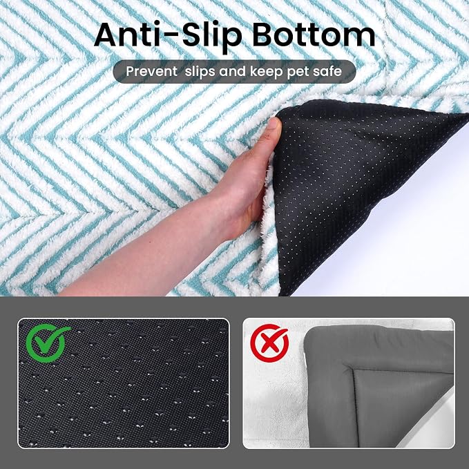 Mora Pets Cat Bed for Indoor Cats & Small Dogs Washable Flat Cat Bed Mat Soft Fluffy Dog Crate Kennel Carrier Pad with Anti-Slip Bottom for Pet Cage Travel Sleeping Chevron Blue 22 x 13