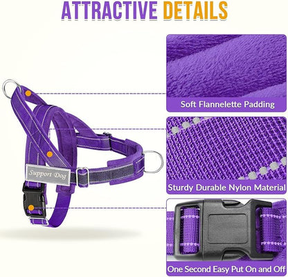 SlowTon No Pull Dog Harness with Front Clip - Heavy Duty, Soft Padded | Neck & Chest Adjustable, Tactical Pet Vest and Leash Set for Large Medium Sized Dogs, for Easy Walk & Training, Purple XL