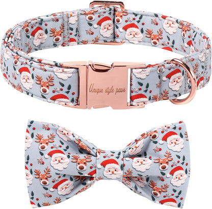 Unique Style Paws Christmas Dog Collar with Bow Elk Christmas Man Cotton Puppy Collars for Small Medium Large Dogs