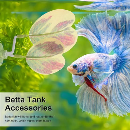 M METERXITY 2-Pack Betta Fish Leaf Pad, Hammock Plant Leaf Pad, Realistic Resting Fish Rest Bed for Fish Tank Decorations/Aquarium Accessories/Breeding [Pink Gradient, Heart-Shaped]