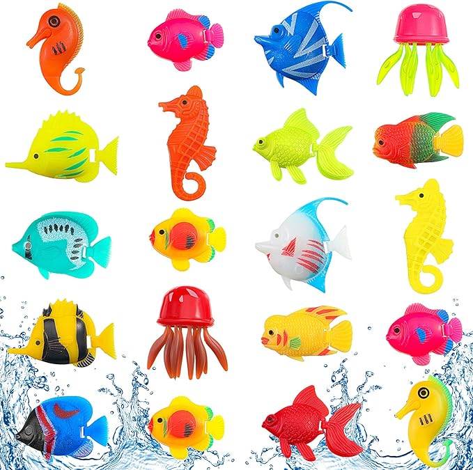 Weewooday 20 Pcs Artificial Moving Fishes Plastic Floating Lifelike Fish Tank Ornament Aquarium Decorations(Jellyfish and Seahorses)