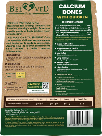 Beloved Pets Dog Treats, Calcium Bones Wrapped Chicken & Rawhide Free Chew 11Oz - Pet Healthy Dried Snacks & Grain Free Meat - Bulk Best Chews for Christmas, Training Small & Large Dogs - Made for USA