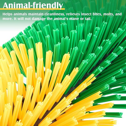 3 Pack Livestock Scratching Brush, Green and Yellow | Animal Scratcher, Itch Relief Grooming, Horse Goat Cow Scratcher, Fence Post Mounting, Durable Bristles, Farm Livestock Care