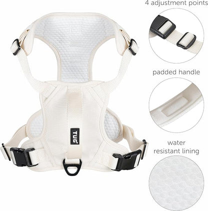 TUG No-Pull Dog Harness, 2 Leash Clips + Padded Handle (Small, Cream) | Water-Resistant Padded Interior | No-Pull Front Clip | Padded Back Handle | Adjustable Straps